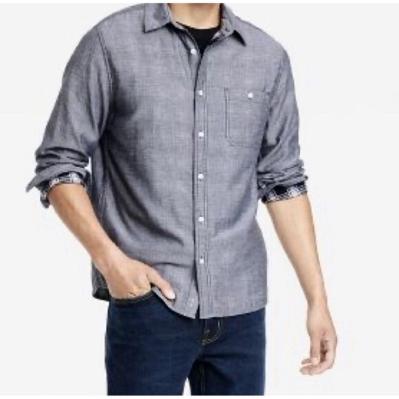 Goodfellow & Co Mens Button Up Shirt Double Weave Dark Gray Standard Fit - Large - Picture 1 of 8